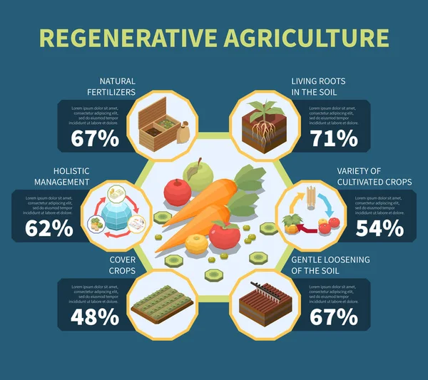 Regenerative Agriculture Infographics Permaculture Holistic Management Principals Statistic Template Vector — Stockvektor