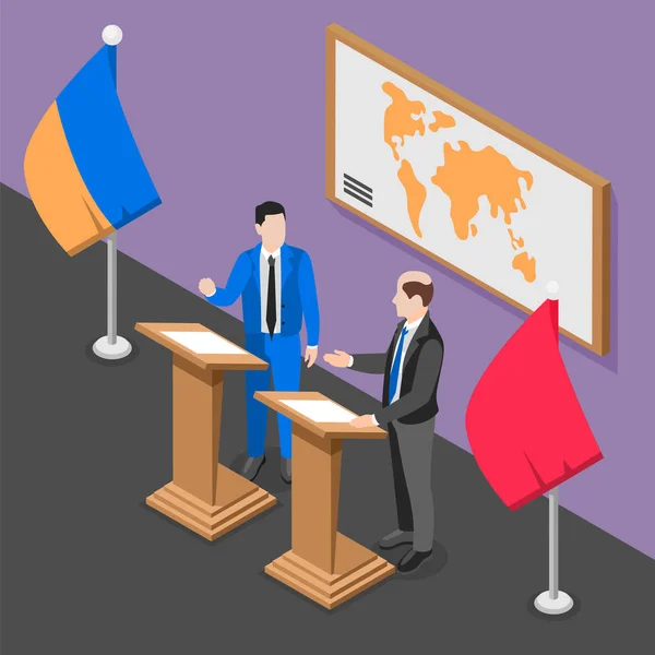 Diplomacy Diplomat Isometric Concept Two Men Discussing Important Political Issues — Stock Vector