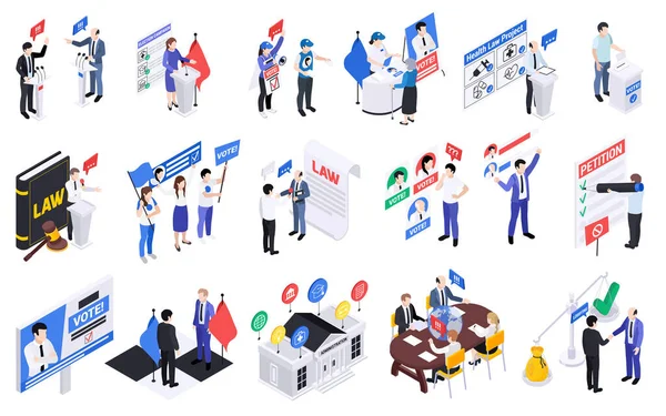 Politicians Lawmakers Isometric Set Isolated Compositions Icons Voting Petitions Human — Stockvektor