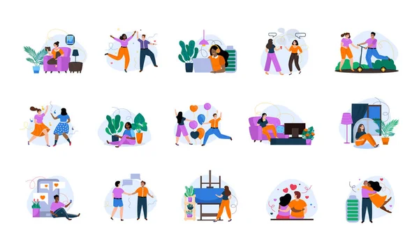 Introvert Extrovert People Flat Recolor Set Persons Various Tempers Spending — Vettoriale Stock