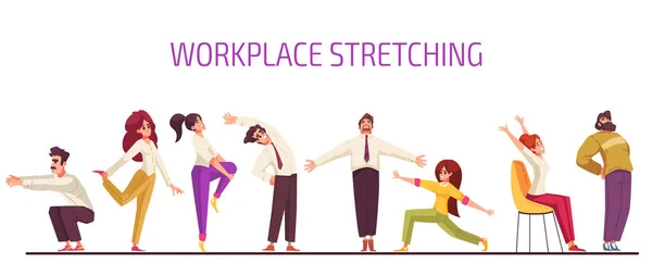Workout Stretches Set Poeple Office Clothes Doing Simple Exercises Isolated — Stok Vektör