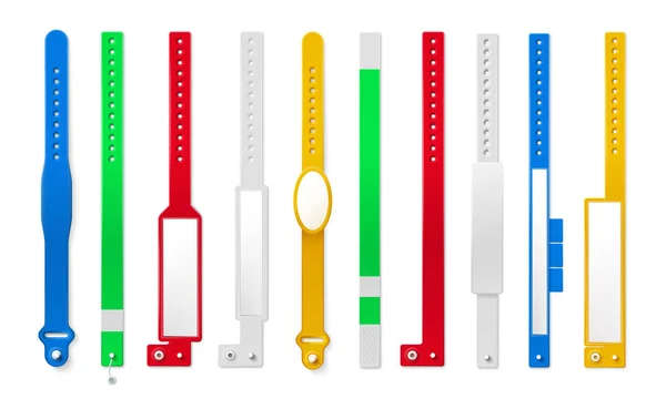 Realistic Plastic Bracelet Control Set Isolated Images Colorful Flexible Bands — Vector de stock