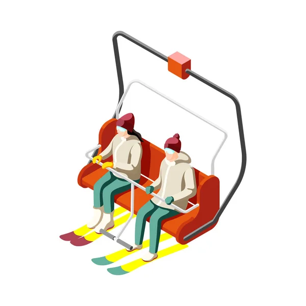 Ski Resort Isometric Icon Two Skiers Using Chair Lift Vector — Stock Vector