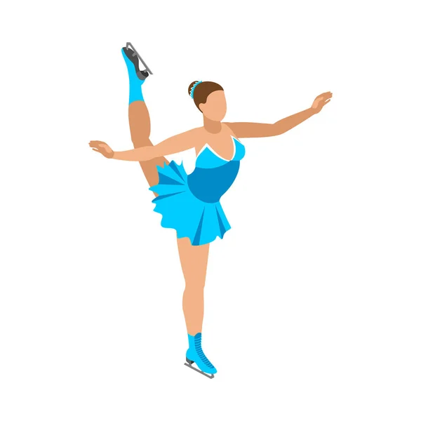 Figure Skating Girl Wearing Blue Dress Isometric Vector Illustration — Archivo Imágenes Vectoriales
