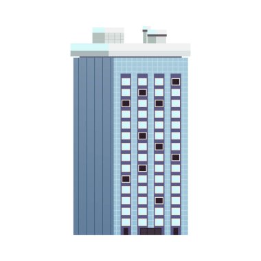 Winter city many storeyed residential building flat vector illustration