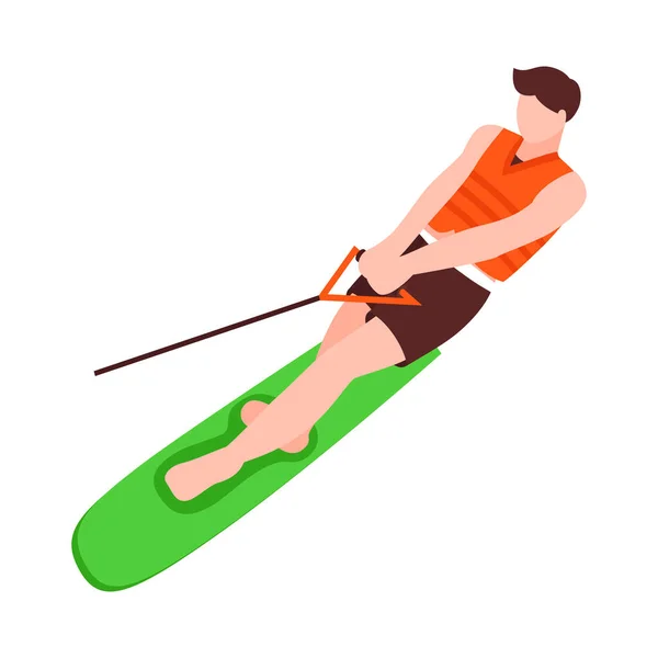 Isometric Summer Water Sport Icon Wakeboarding Man Vector Illustration — Wektor stockowy