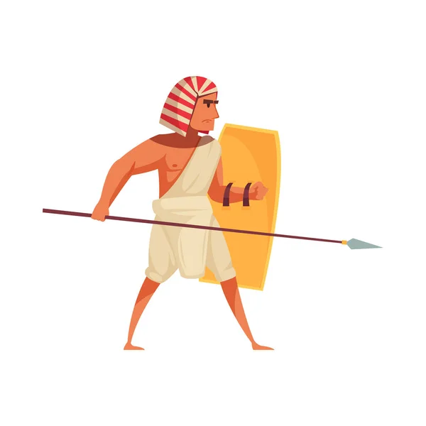 Ancient Egyptian Warrior Spear Shield Flat Vector Illustration —  Vetores de Stock