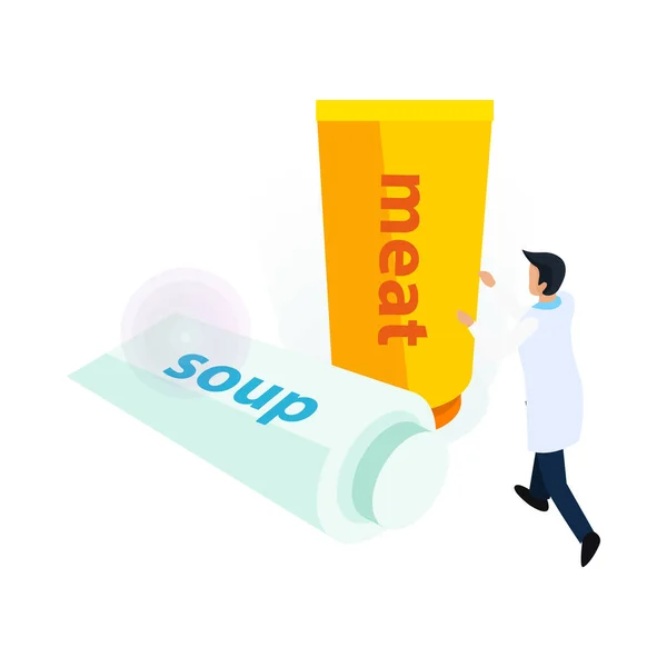 Artificial Food Tubes Isometric Icon Laboratory Worker Vector Illustration — Image vectorielle