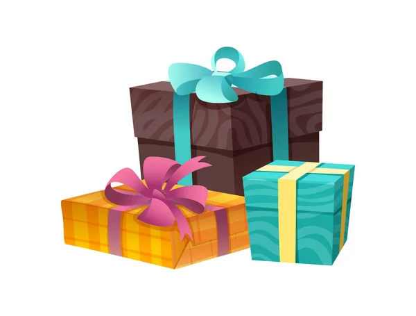 Colorful Realistic Gift Boxes Ribbons Vector Illustration — Stockvektor
