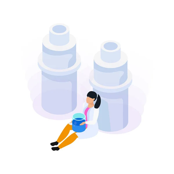 Water Purification Isometric Icon Female Scientist Laboratory Equipment Vector Illustration — Image vectorielle