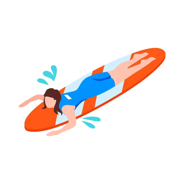 Summer Water Sport Active Recreation Isometric Icon Body Boarding Woman — Stockvektor