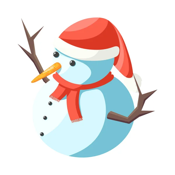 Cute Snowman Wearing Santa Claus Hat Scarf Isometric Icon Vector — Stockvector