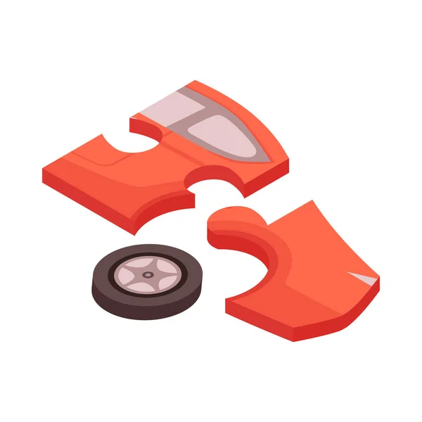 Car Sharing Isometric Icon Automobile Puzzle Pieces Vector Illustration — Vetor de Stock