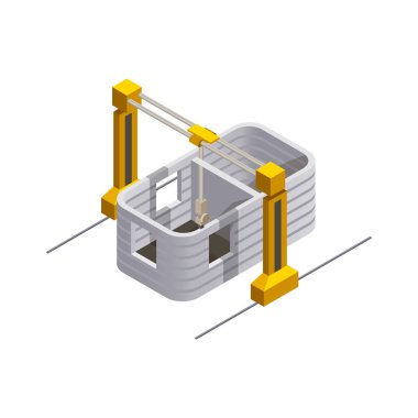 Concrete production isometric composition with isolated view of factory facilities for producing cement goods vector illustration