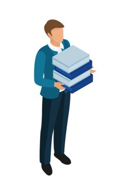 Office isometric people composition with isolated faceless human character of clerk employee on blank background vector illustration