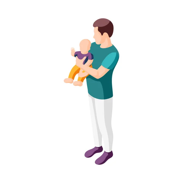 お父さん上の産休アイソメトリックアイコンとともにお父さん保持赤ちゃんで腕ベクトルイラスト — ストックベクタ