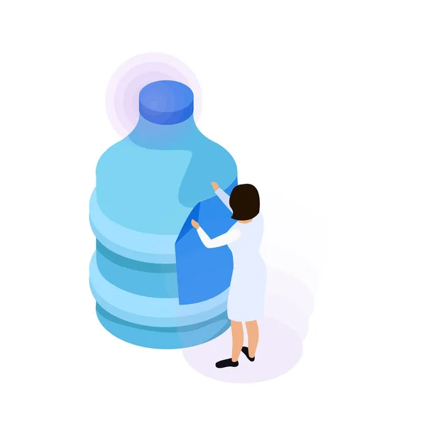 Water Purification Isometric Icon Female Character Plastic Bottle Vector Illustration — Image vectorielle