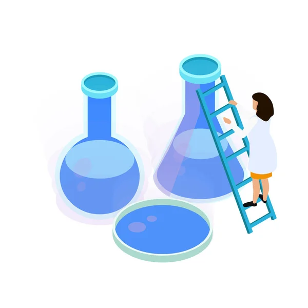 Water Purification Icon Female Laboratory Worker Flasks Isometric Vector Illustration — Image vectorielle