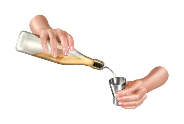Realistic Bartender Barman Cocktail Hands Composition Isolated View Human Hands — 图库矢量图片