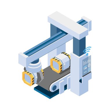 Smart industry intelligent manufacturing isometric composition with isolated images of futuristic factory facilities vector illustration