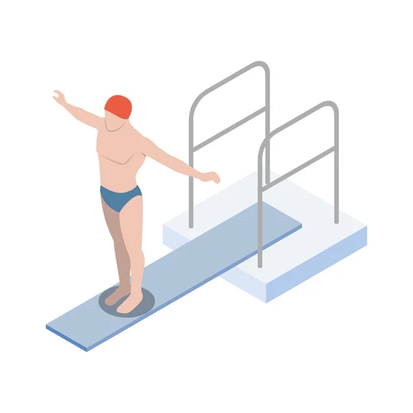 Public Swimming Pool Isometric Composition Isolated Human Character Blank Background — Stock Vector