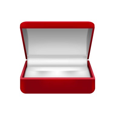 Red jewelry boxes realistic composition with isolated image of empty open box made of red and white velvet vector illustration