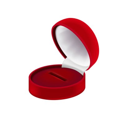 Red jewelry boxes realistic composition with isolated image of empty open box made of red and white velvet vector illustration