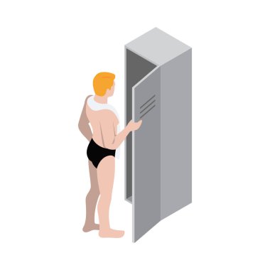 Public swimming pool isometric composition with isolated human character on blank background vector illustration