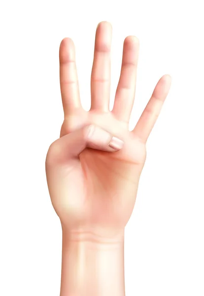 Realistic Composition Human Hand Counting Gesture Isolated Blank Background Vector — 스톡 벡터