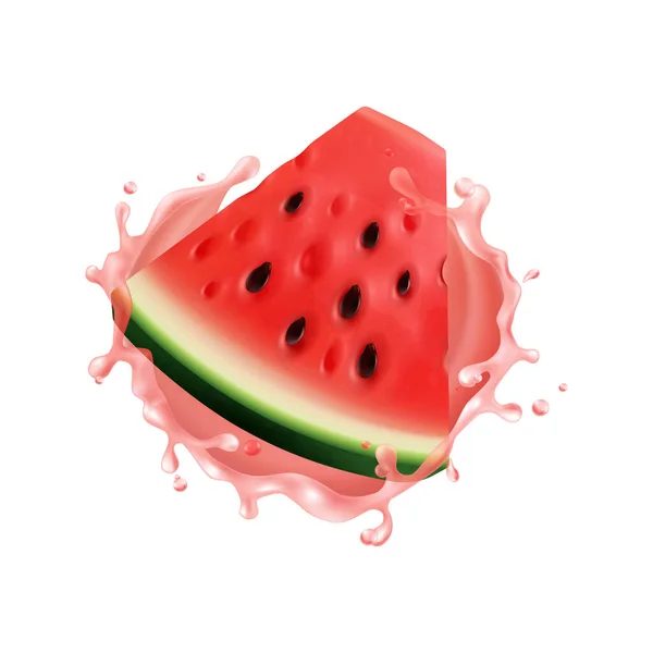 Watermelon Realistic Composition Isolated Juicy Fruit Image Blank Background Vector — Stok Vektör