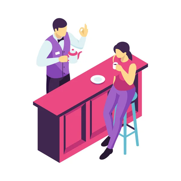 Isometric Restaurant Waiter Composition Isolated Human Character Worker Uniform Cafe —  Vetores de Stock