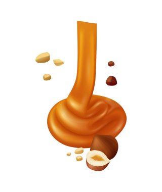 Realistic caramel chocolate nut composition with detailed images of sweets on blank background vector illustration