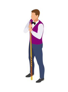 Billiards isometric composition with isolated human character of male player on blank background vector illustration
