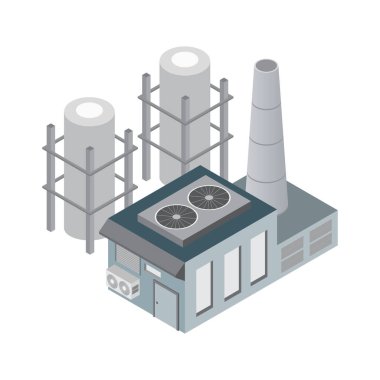 Isometric industrial buildings composition with isolated images of plant facilities factory architectural forms vector illustration