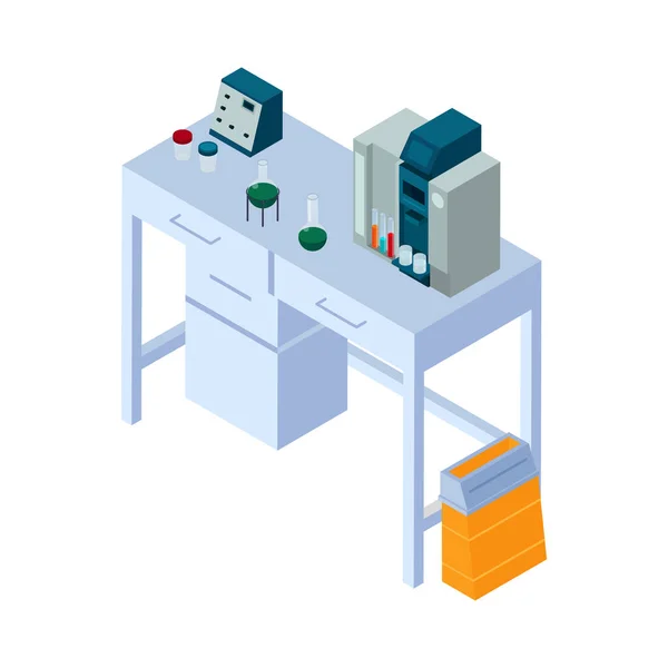 Chemical Laboratory Composition Isometric Icons Scientists Research Equipment Furniture Isolated — Vettoriale Stock