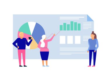 Data analytics diagrams graphic results presentation analysis tools techniques decision making flat composition vector illustration