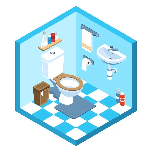 Isometric Toilet Interior Sink Towel Rug Isolated Vector Illustration — Stock Vector