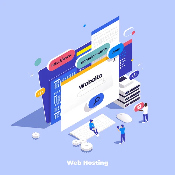 Web Hosting Isometric Composition Icons Website Windows Buttons Desktop Computer — 스톡 벡터