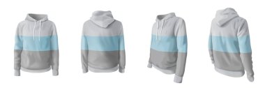 Realistic striped hooded sweatshirt mockup set isolated vector illustration clipart