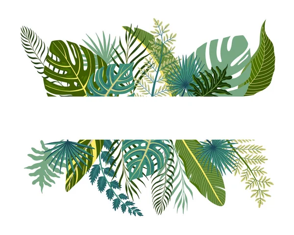 Green Exotic Tropical Leaves Flat Decorative Elements Composition White Background — 图库矢量图片