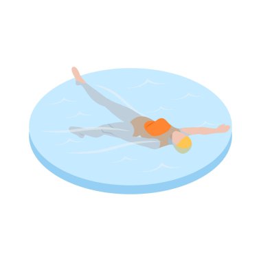 Public swimming pool isometric composition with isolated human character on blank background vector illustration