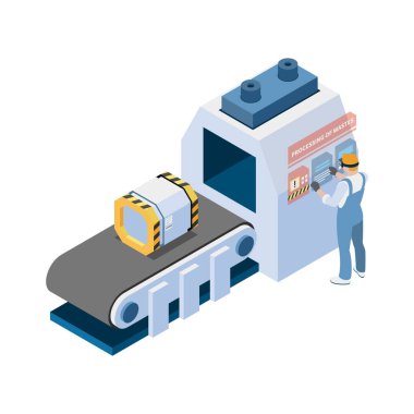 Smart industry intelligent manufacturing isometric composition with isolated images of futuristic factory facilities vector illustration
