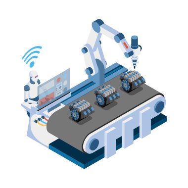 Smart industry intelligent manufacturing isometric composition with isolated images of futuristic factory facilities vector illustration