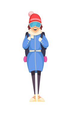 Mountaineering composition with cartoon style human character and outdoor look view vector illustration
