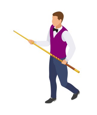 Billiards isometric composition with isolated human character of male player on blank background vector illustration