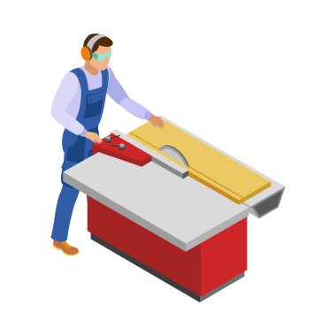 Craftsman isometric icons composition with isolated view of human character at work on blank background vector illustration