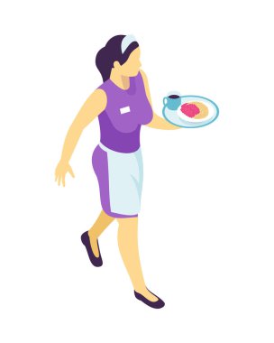 Isometric restaurant waiter composition with isolated human character of worker in uniform vector illustration