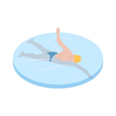 Public swimming pool isometric composition with isolated human character on blank background vector illustration