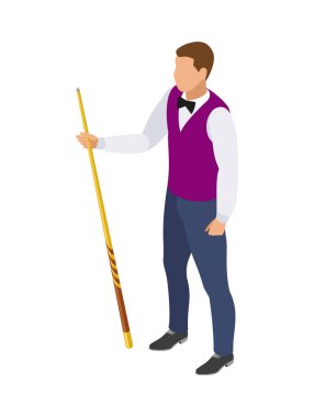 Billiards isometric composition with isolated human character of male player on blank background vector illustration