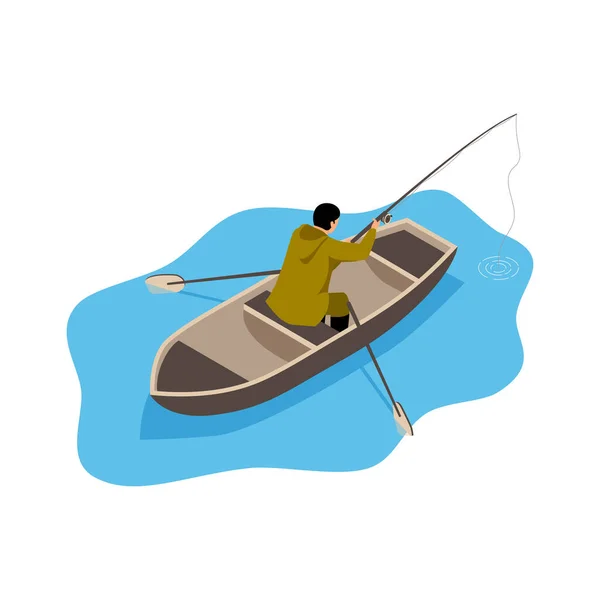 Изометрическая Композиция Рыбака Изолированным Видом Рыбака Оборудованием Пустом Фоне Векторной — стоковый вектор